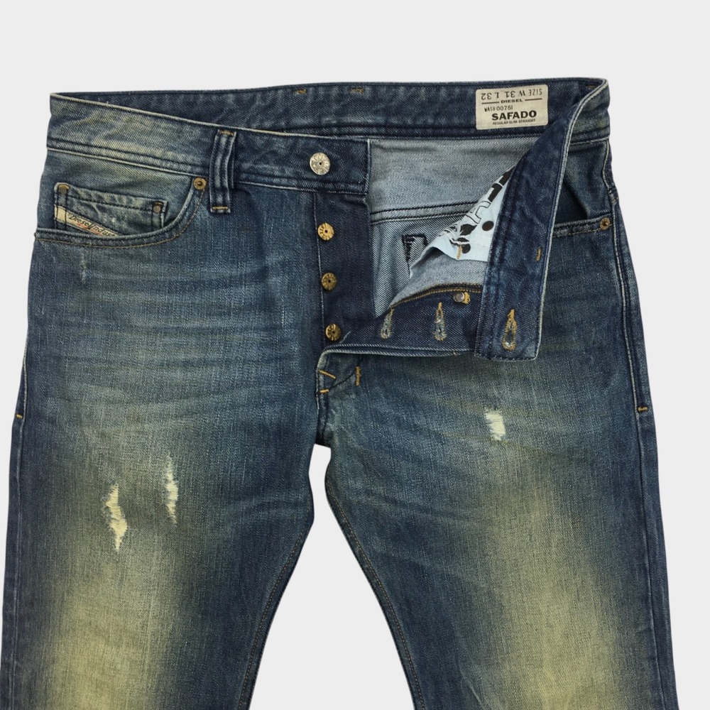 Diesel Safado Regular Slim Straight Jeans Blue Distressed Mens Actual 32x26